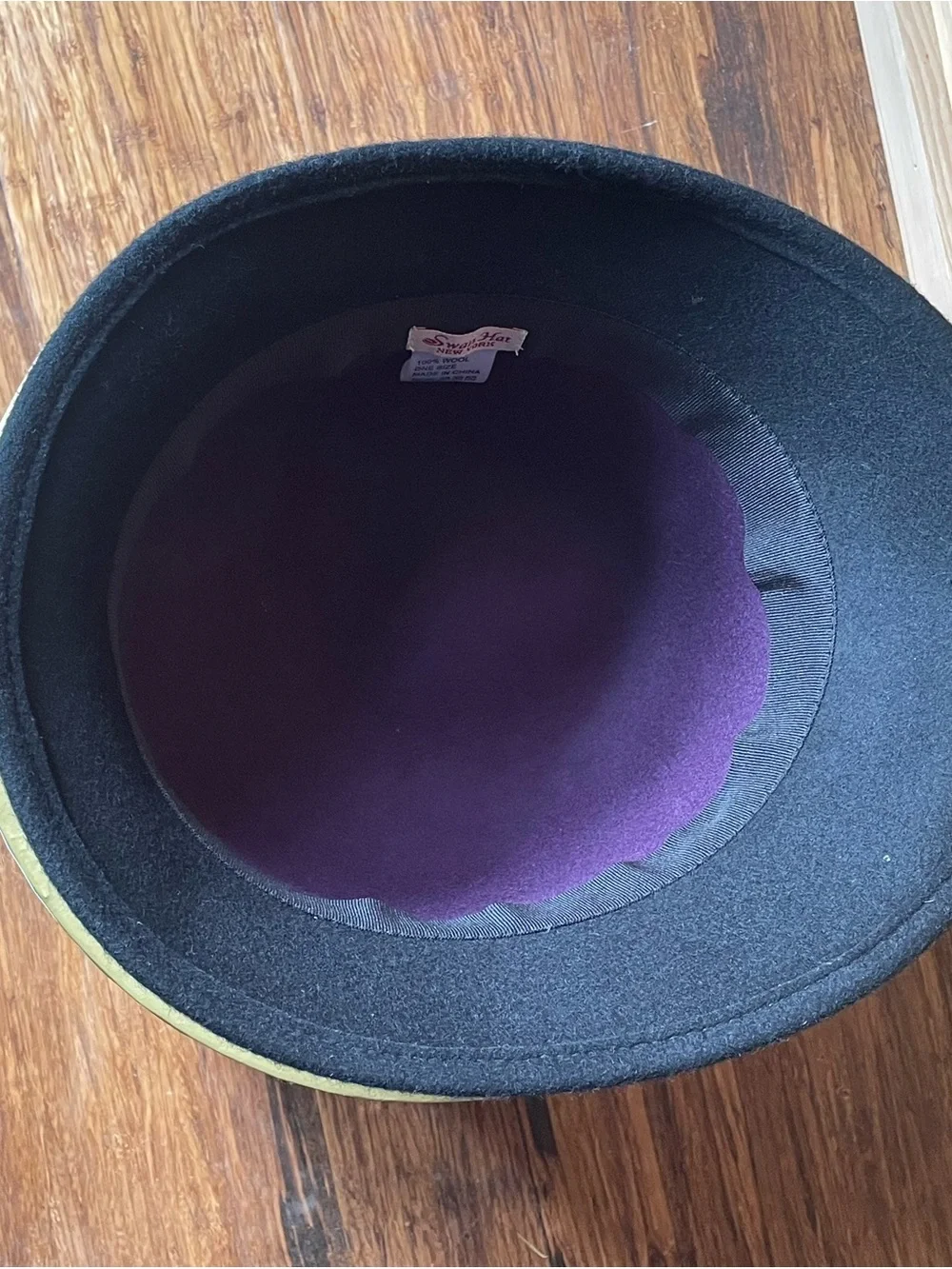Swan Hat New York Wool Purple and Black Felt Cloche Hat with Feather Trim